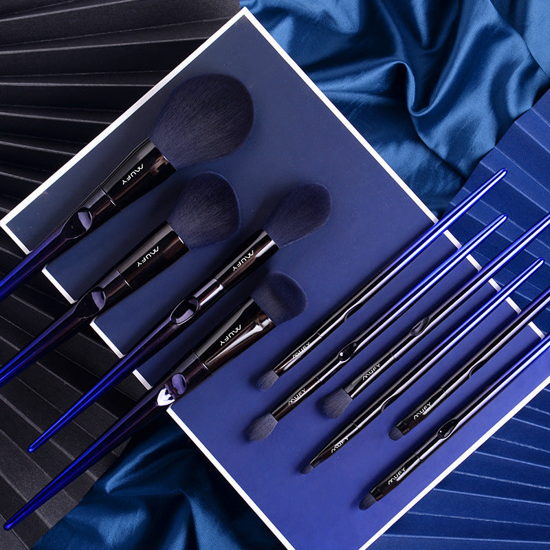 Blue 10 Makeup Brushes Set