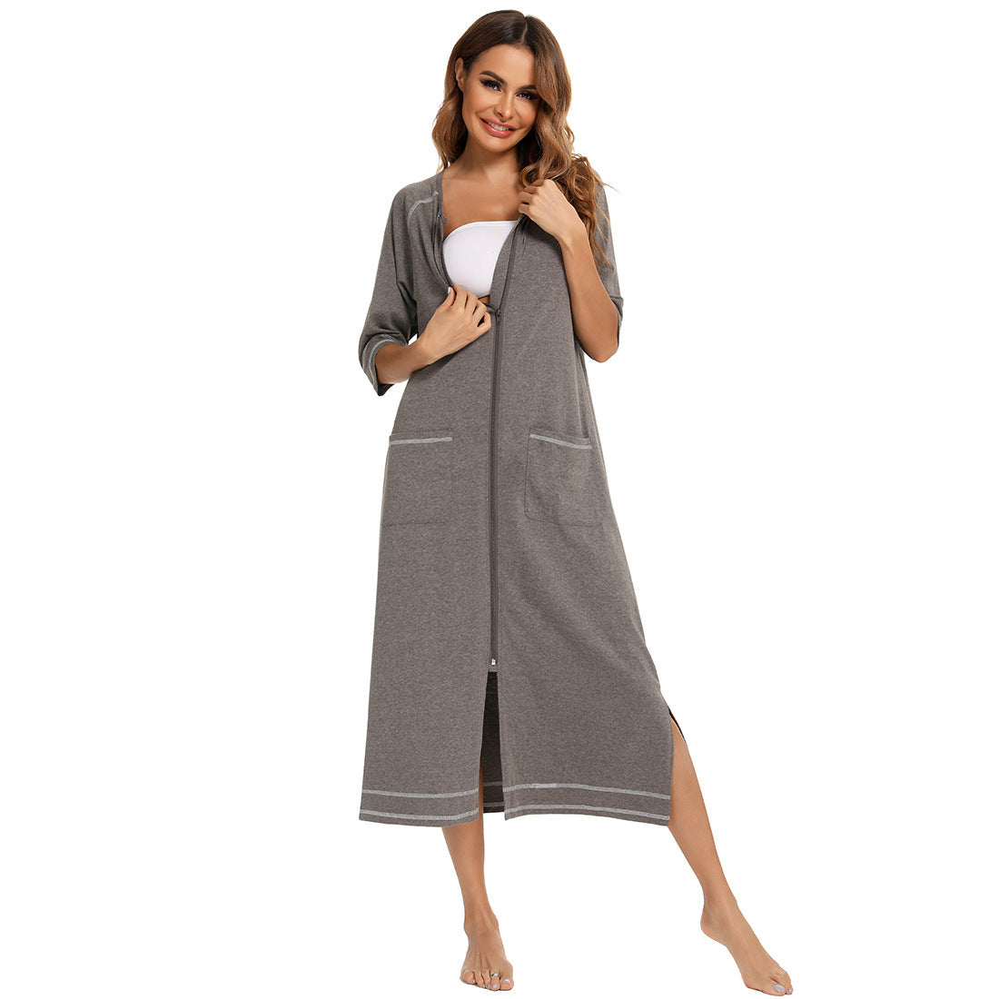 Home Wear Comfort And Casual Pregnant Women Breastfeeding Skirt Loose Pajamas 34 Sleeve Plus Size Robe