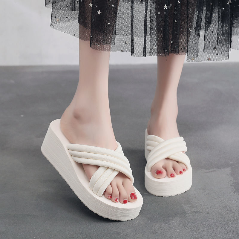 Women's Fashion Cross Thick Wedge-heel Slippers
