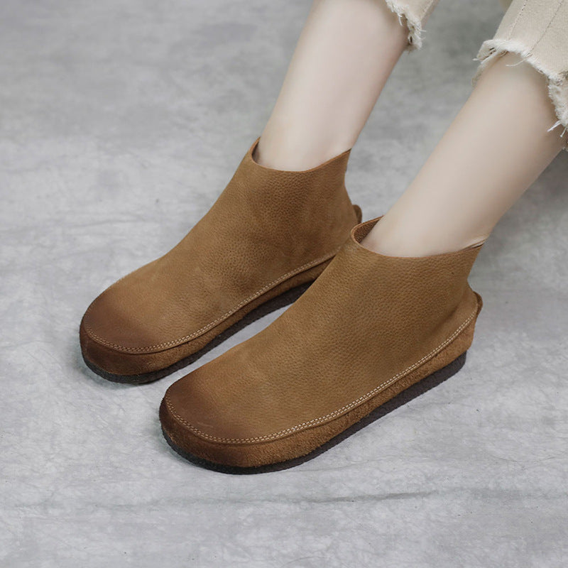 Leather Short Boots Women's Slimming