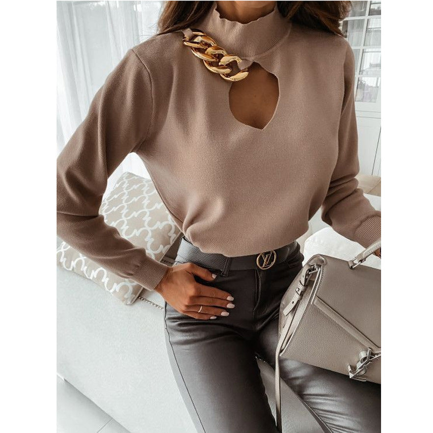 Women's solid color knitted bottoming shirt