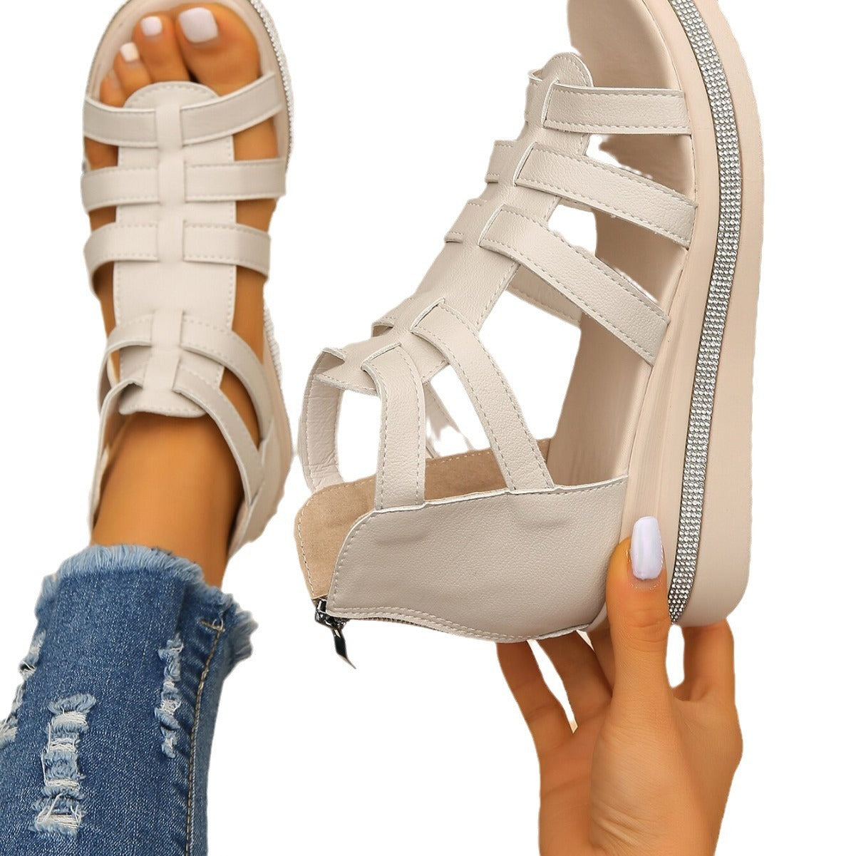 Summer Women's Wedge Rhinestone Platform Sandals