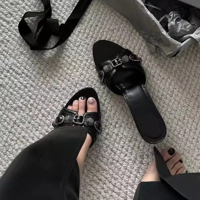 Women's Fashionable Sandals With Black Wine Glass Heel