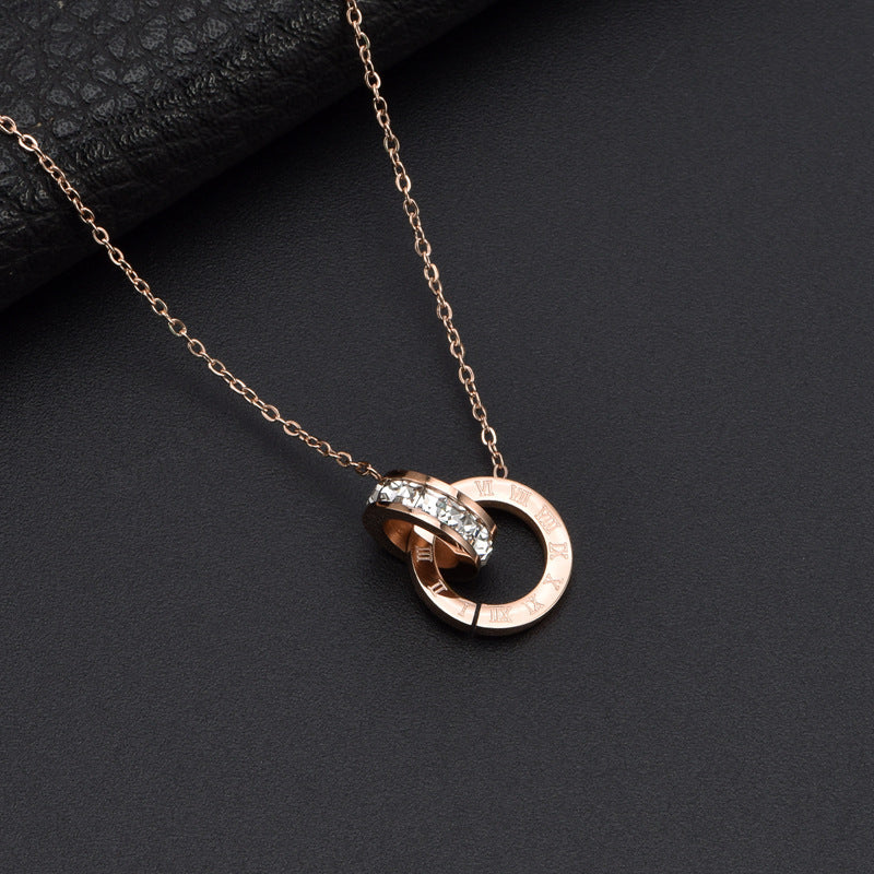 Roman Numeral Ring Diamond Titanium Steel Necklace Women's