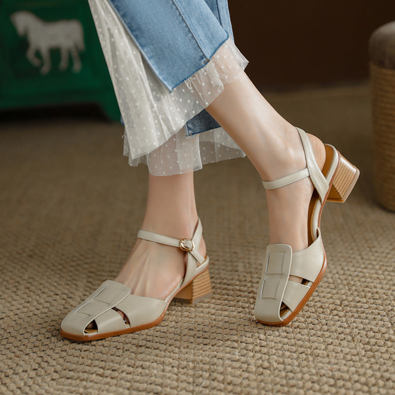 Simple Square Toe Mid-heel Women's Shoes