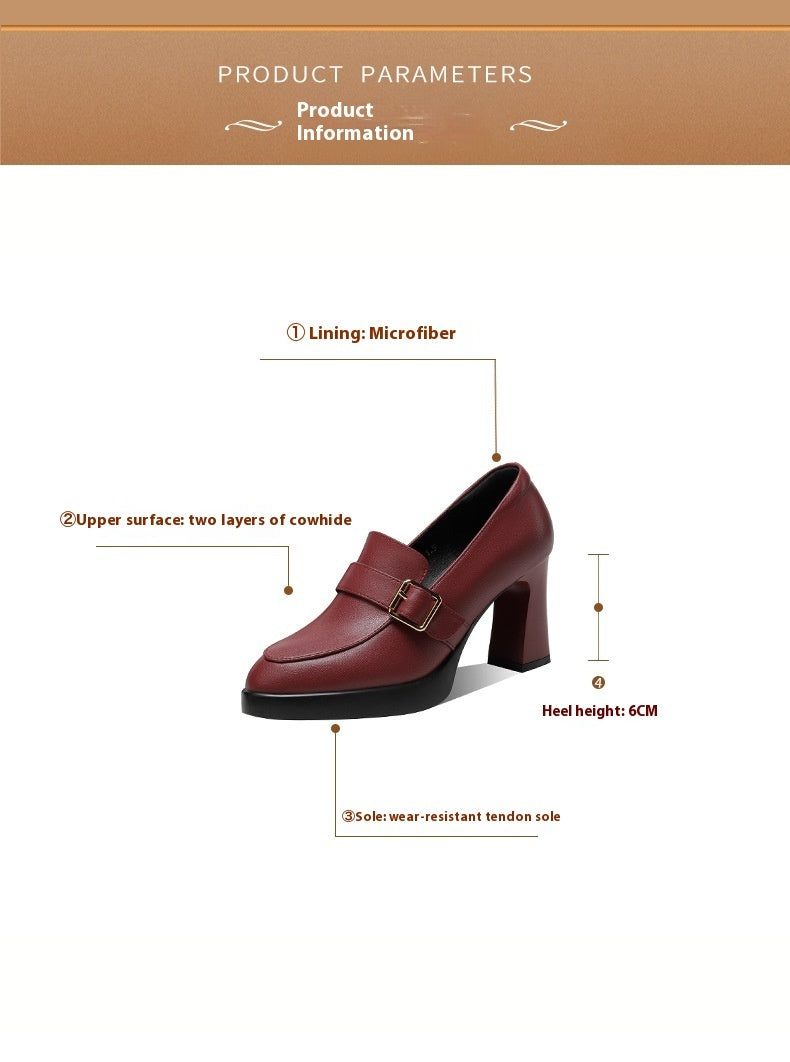 Comfortable European And American Low-cut Fashion Square Buckle British Style High Heels
