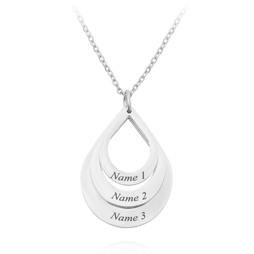 Personalized Family Necklaces Customized Engraved 3 Names Water Drop Pendant