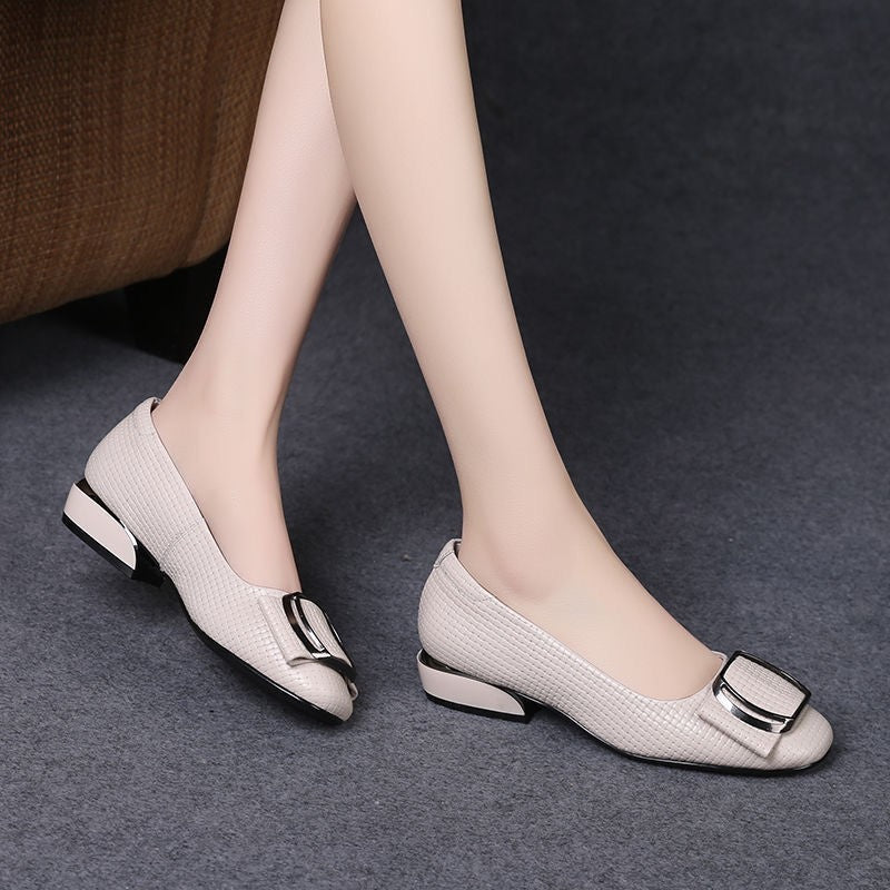 Women's Fashionable Non-slip Soft Bottom Thick Heel Leather Shoes