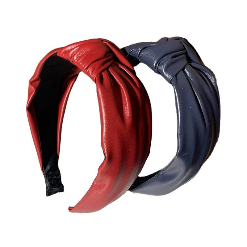 Simple PU Leather Knotted Wide Brim Hair Band