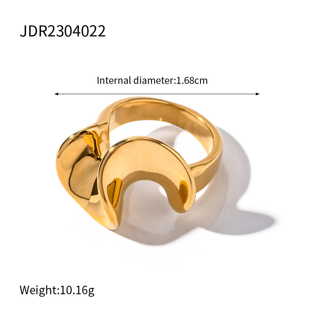 A Flower Titanium Steel Gold-plated Retro Geometric Warping Face Ring