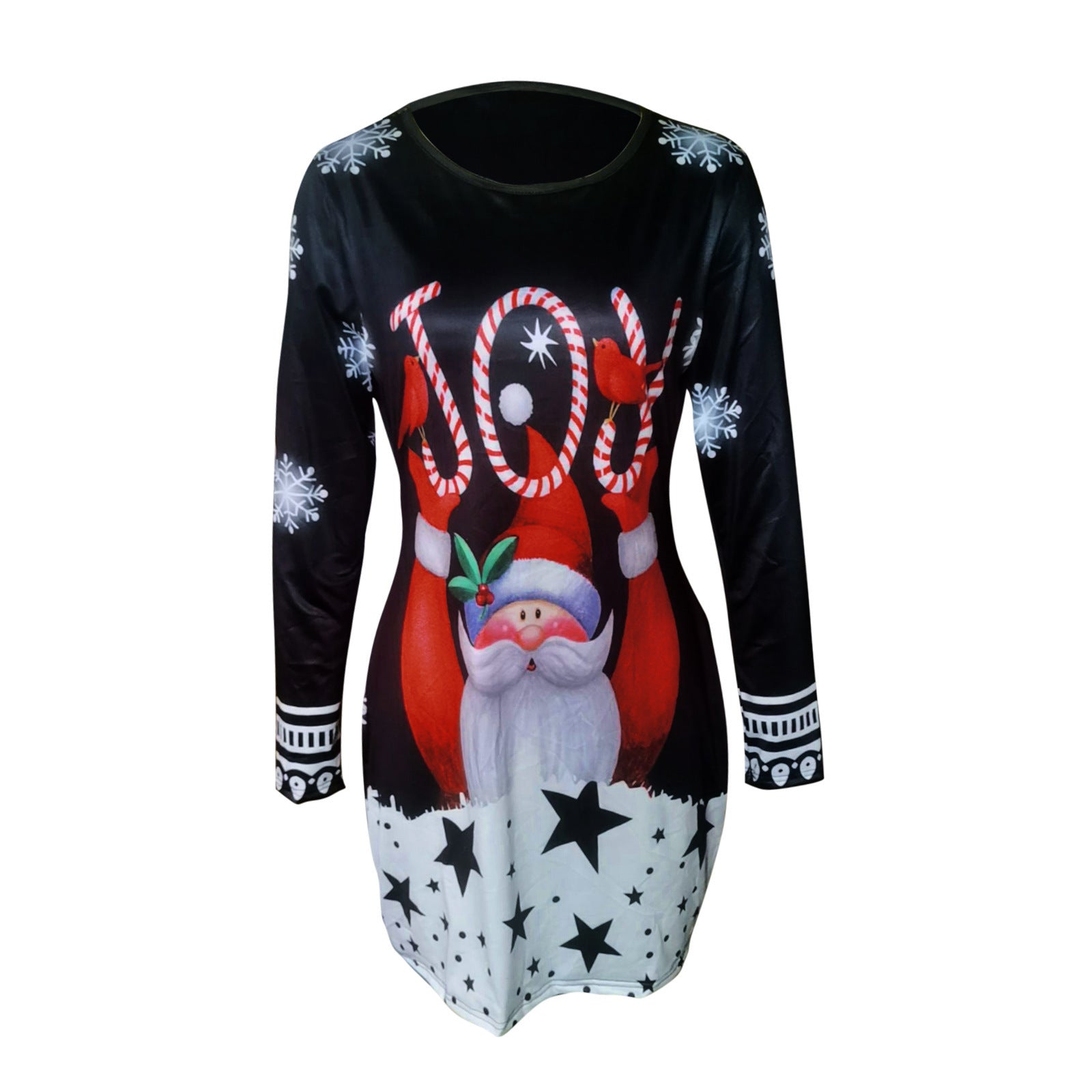 Long Sleeve Round Neck Pullover Christmas Print Dress