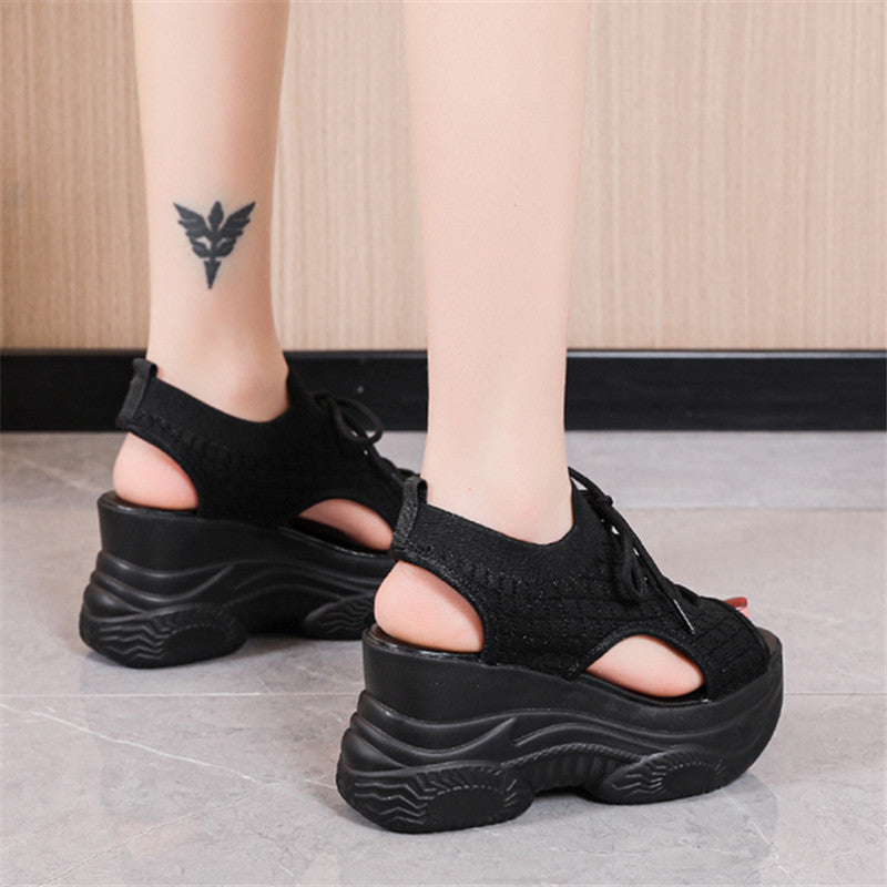 Women's Platform High-heeled Flyknit Wedge Platform Sports Sandals