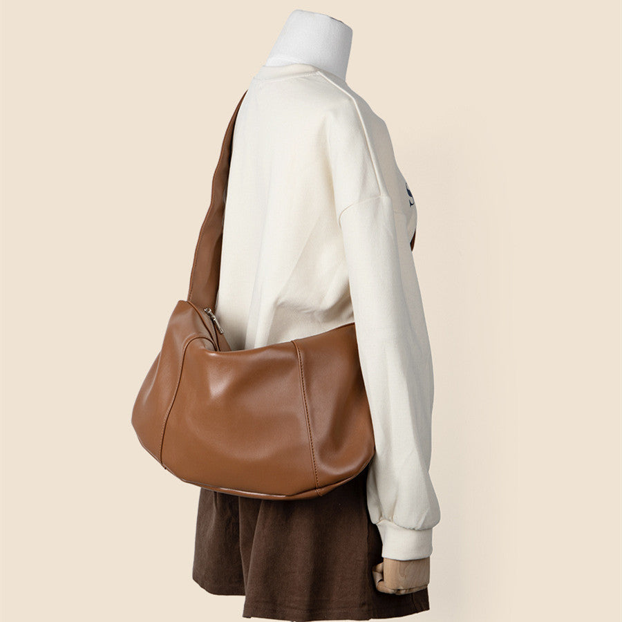 Pleated Shoulder Strap Retro Soft Leather Shoulder Bag