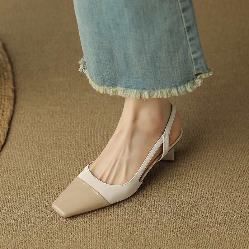 Women's Color Matching Sheepskin Sandals