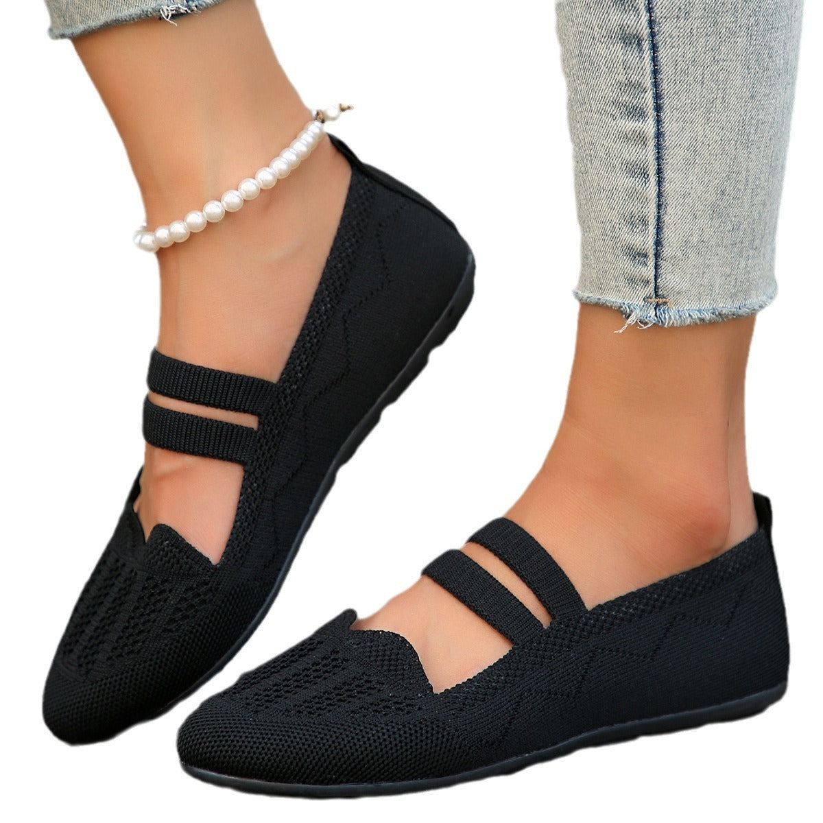 Women's Low-cut Round Toe Slip-on Knit Casual Flat Shoes