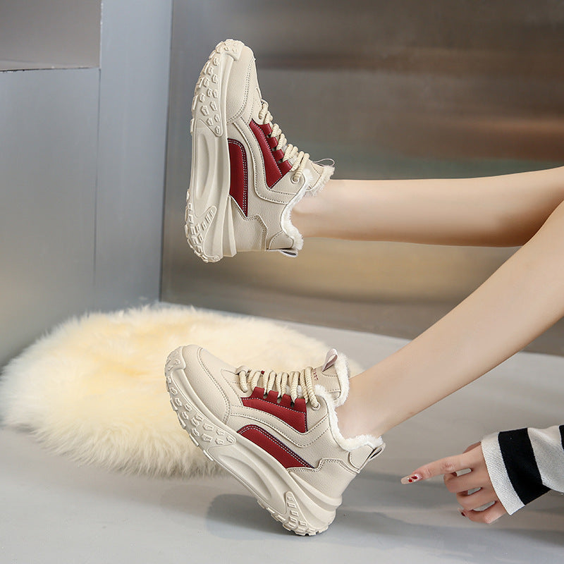 Female Fleece-lined Warm Leisure Sports Cotton Shoes