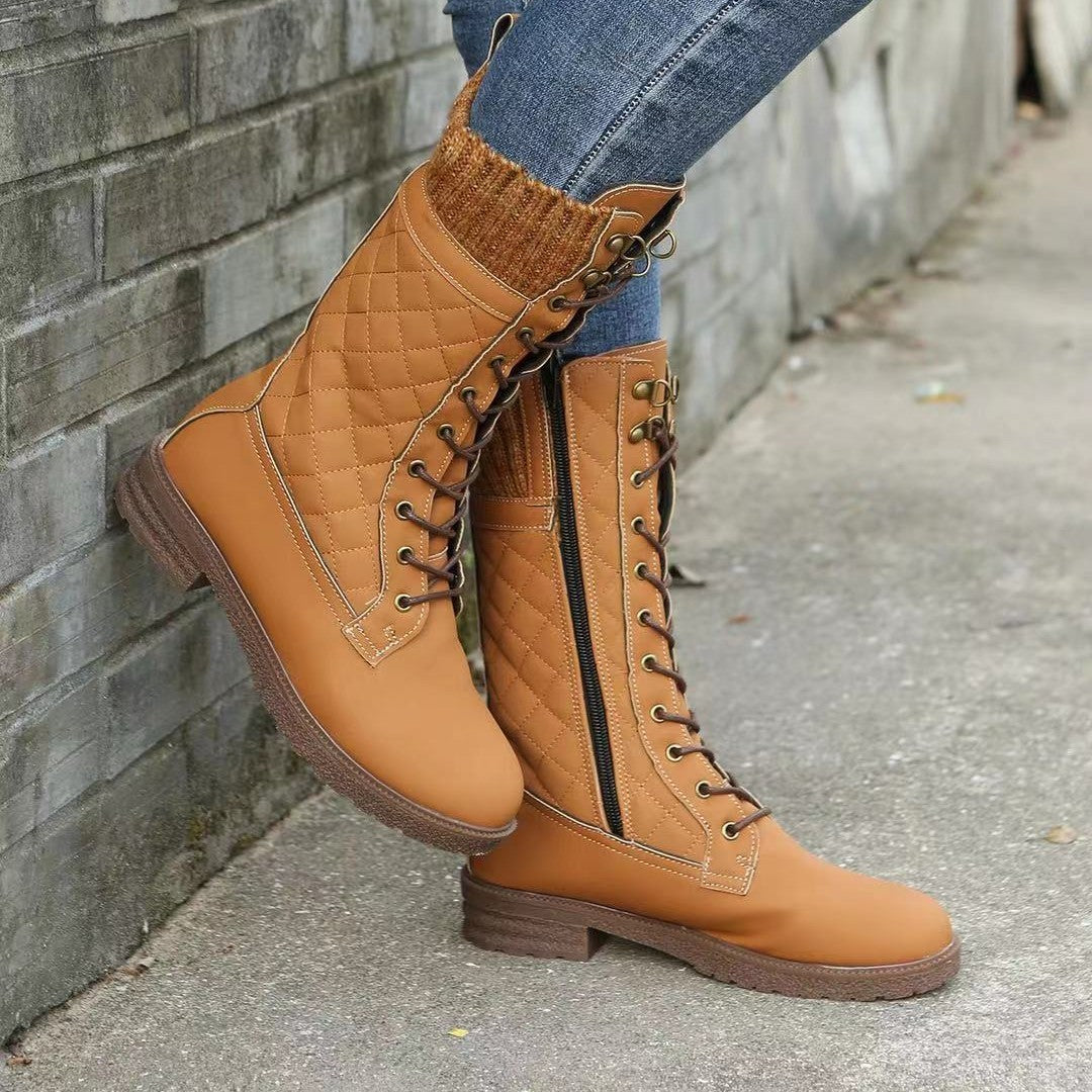 Solid Color Snow Boots Autumn And Winter Women's Mid-calf Flat Heel