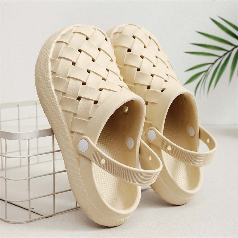 Cross-woven Clogs Shoes Summer Platform Baotou Dual-use Slippers Outdoor Garden Indoor Floor Bathroom Cozy Slipper Women House Shoes