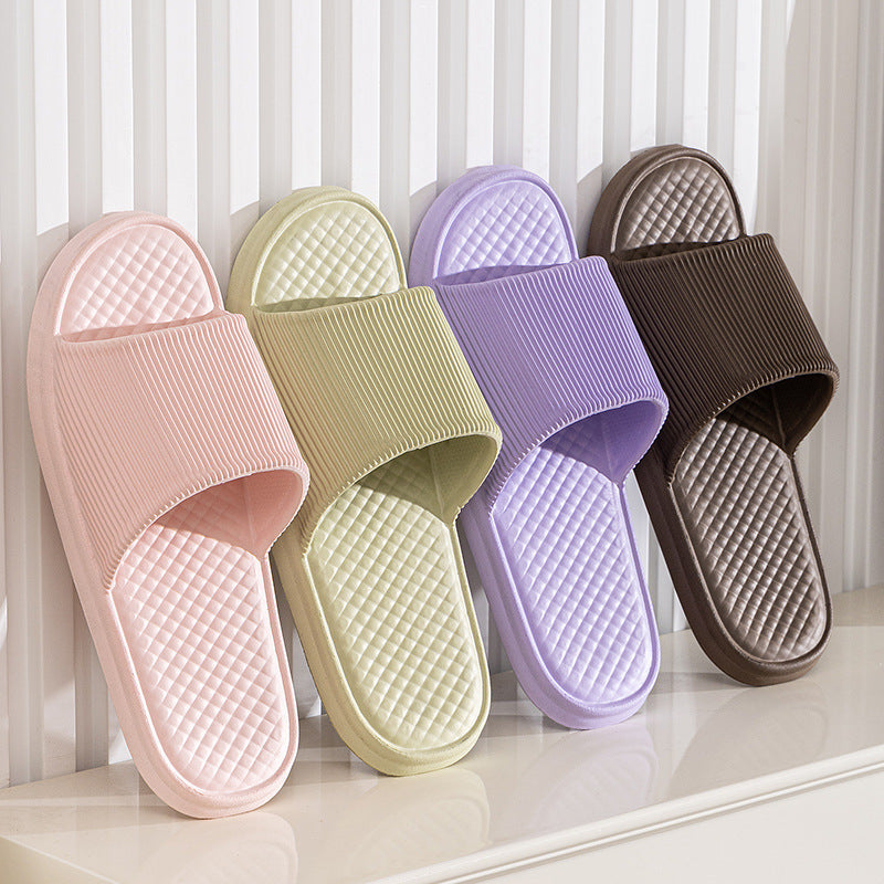 Summer Slipper Indoor House Shoes For Men Women Couples Solid Color Rhombus Striped Non-slip Bathroom Slippers