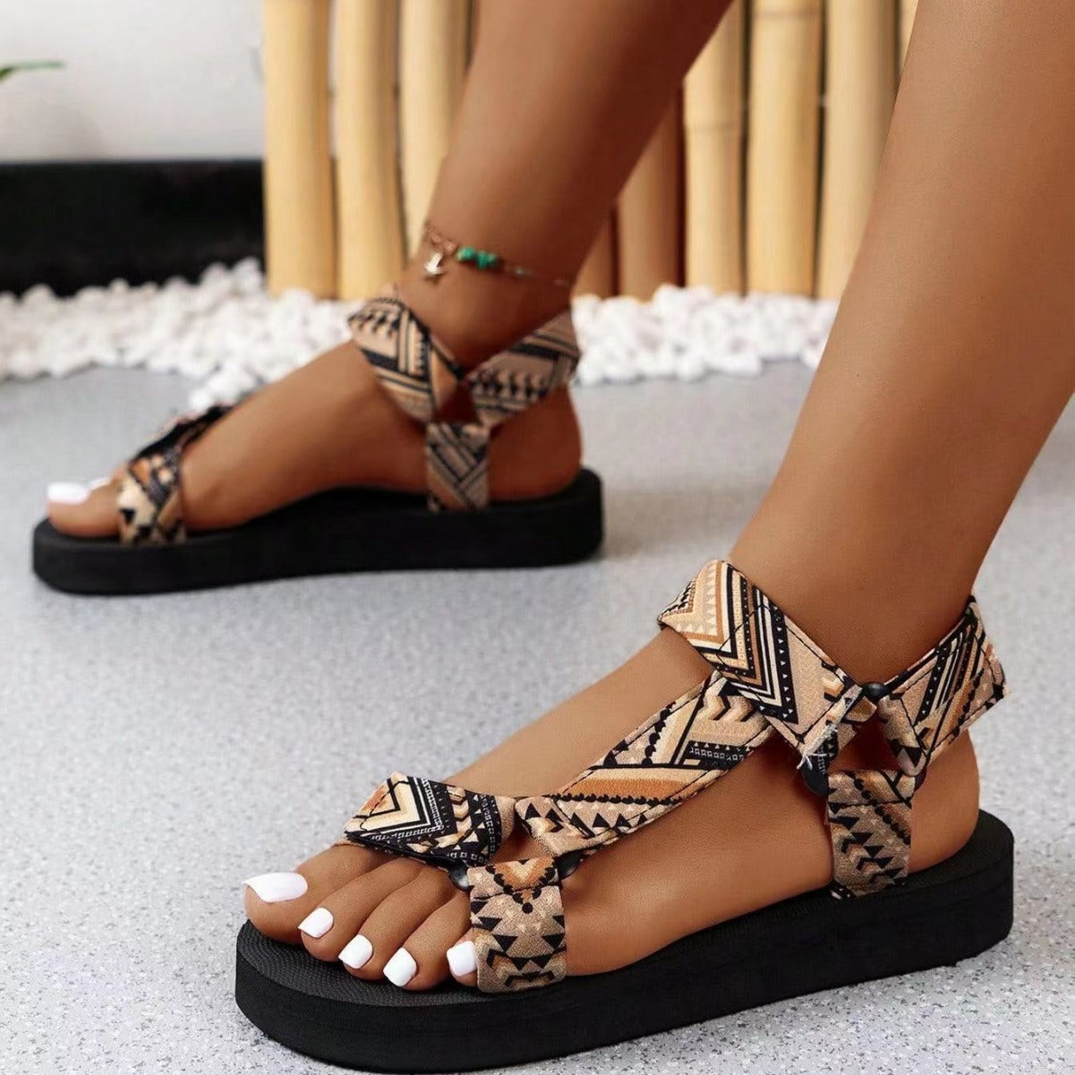 New Thin Bottom National Style Velcro Beach Sandals