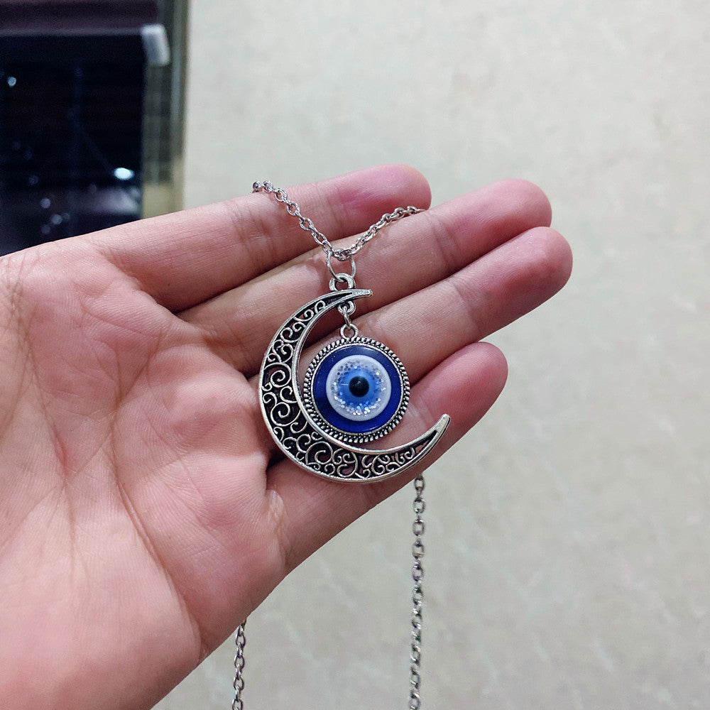 Turkey Blue Eye Pendant Moon Necklace