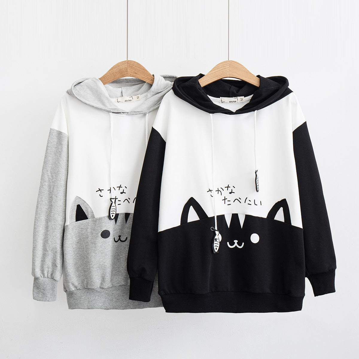 Japanese Mori female cartoon cat print hooded sweater long sleeve hoodie jacket women