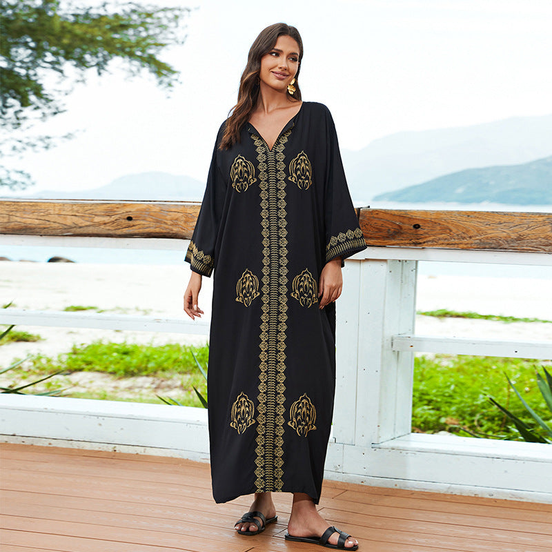 Women's Cotton Embroidered Vacation Loose Robe