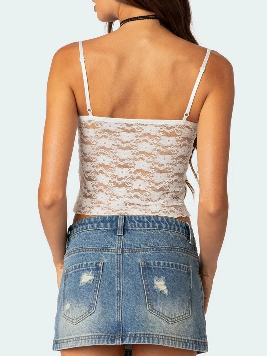 Women's Short Lace Spaghetti-strap Camisole Top
