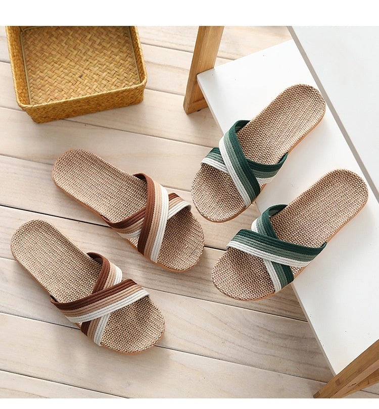 Linen Slippers Home Couple Indoor Wooden Floor Home Thick-soled