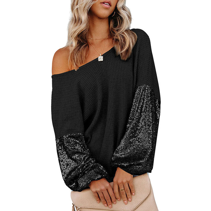 European And American Personalized Sequins Backless Knitted Long Sleeve Sweater Women