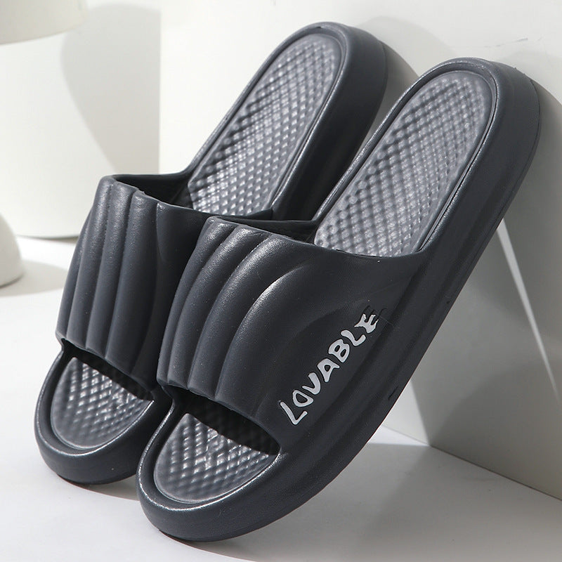 Summer Stripe Letter Design Home Slippers Thick Sole Non-slip Floor Bathroom Slipper For Women Men House Shoes
