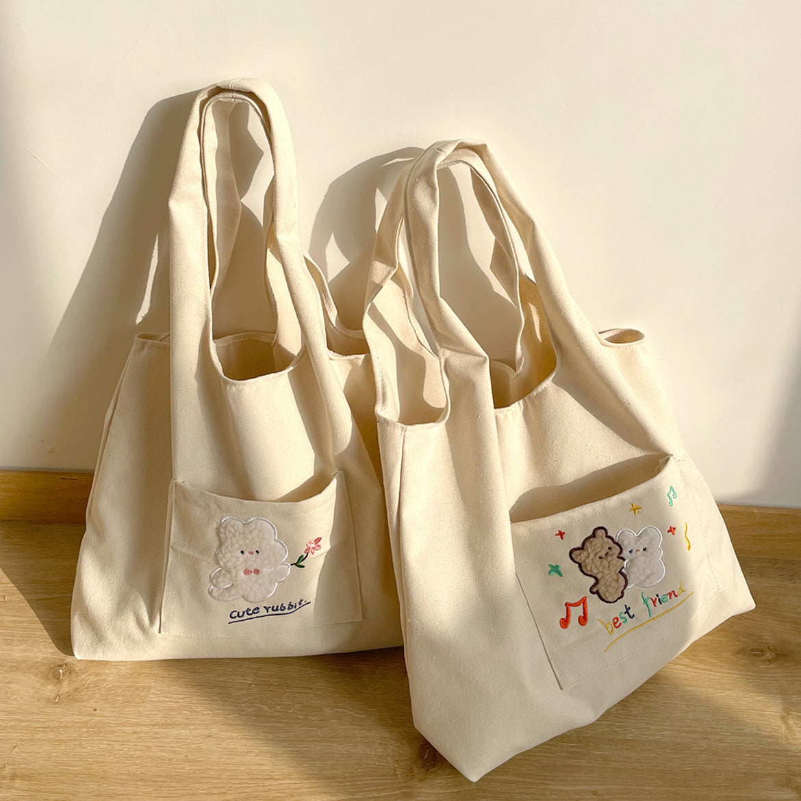 Embroidered Canvas Large Capacity Shopping Bag