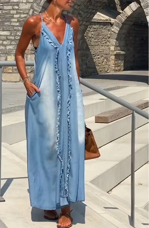Gradient Color Series Digital Printing Suspender Dress Summer Loose