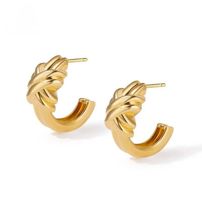 Winding C- Shaped Stud Earrings Luxury Advanced Design French Style All-match