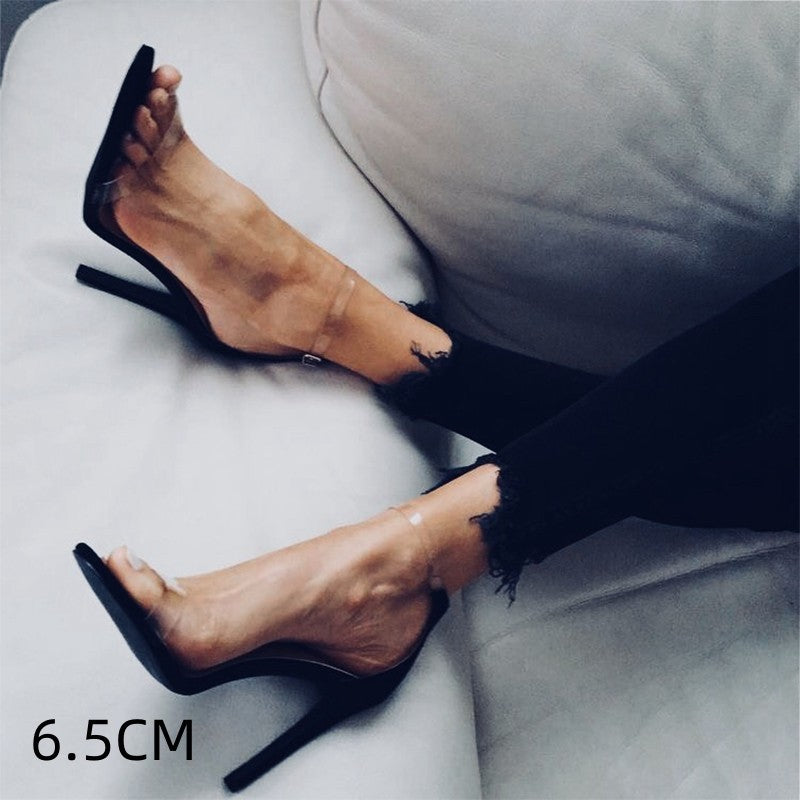 Genuine Leather Simple Fashion Strap Transparent High Heel Sandals