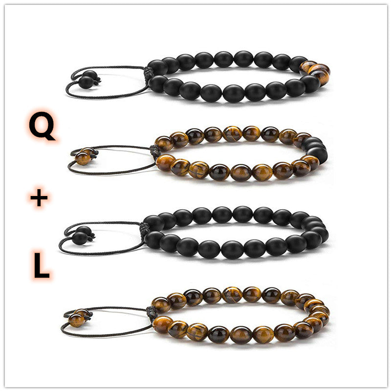 Tiger Eye Couple Bracelets Matte Black Agate Beads Bracelet