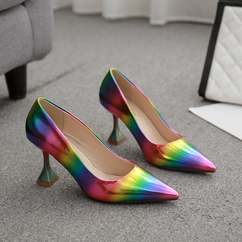 Rainbow Pointed Thin Heel Women
