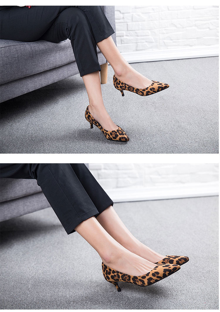 Women's Spring And Summer Korean-style Suede Leopard Pointed High Heels