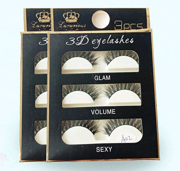 3 pairs of handmade A02 false eyelashes black stems natural slim realistic false eyelashes clustered