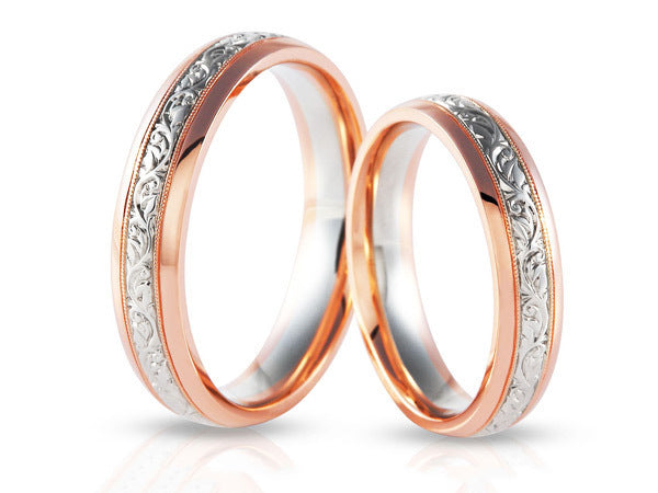 New Rose Flower Couple Ring European And American Rose Gold Plated Two-color Men's And Women's Wedding Ring