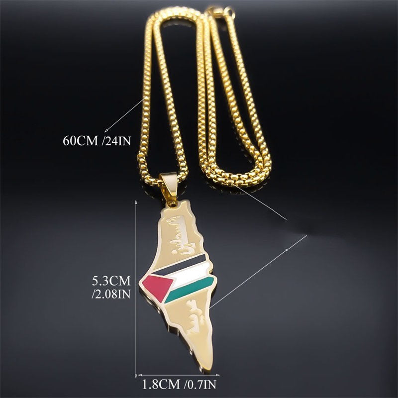 Palestine Israel Map Pendant Necklaces For Men Women Stainless Steel Gold Color Palestinians Ethnic Map Jewelry Gifts