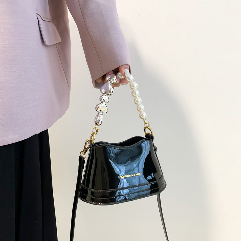 Women's Fashion All-match High Sense Pearl Chain Shoulder Cross Body Bucket Bag