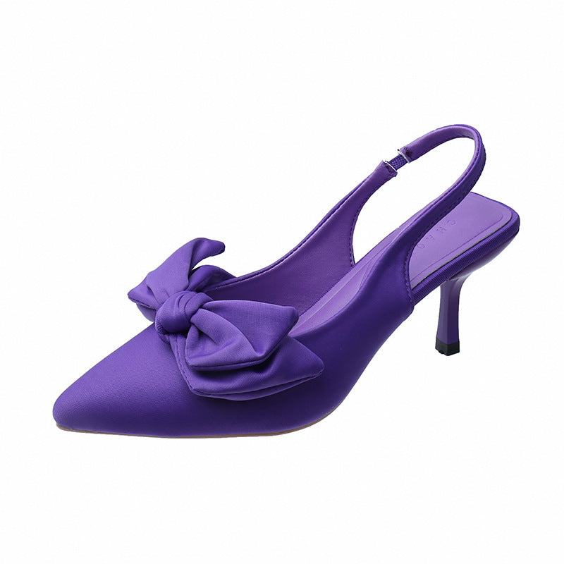 Pointed Thin Heeled High Heeled Single Shoe With An Empty Toe Bow At The Back