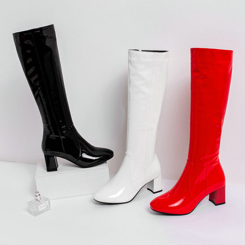 Plus Size Patent Leather High Heel Long Boots