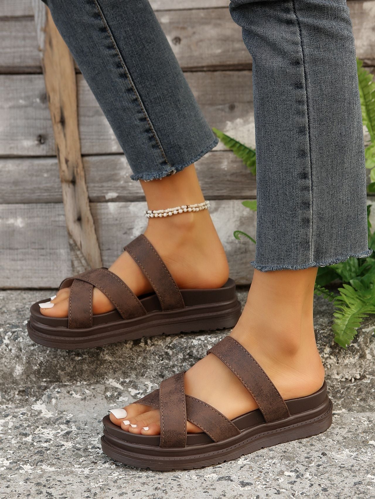 Platform Slippers Women's Cross Sandals