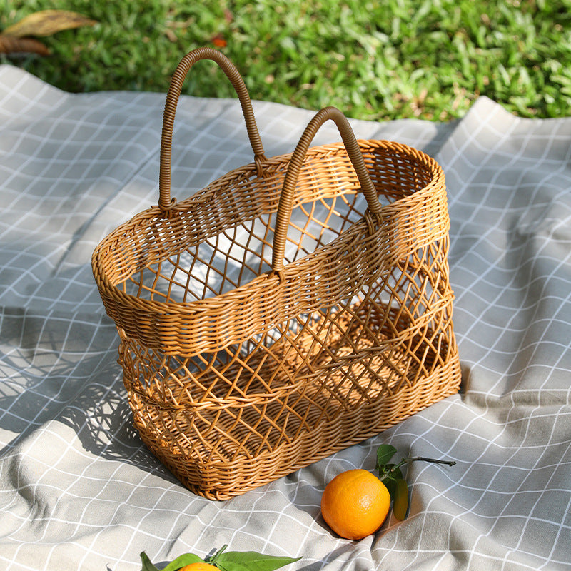 Picnic Basket Ins Style Props Rattan-like Hand-made Shopping Basket