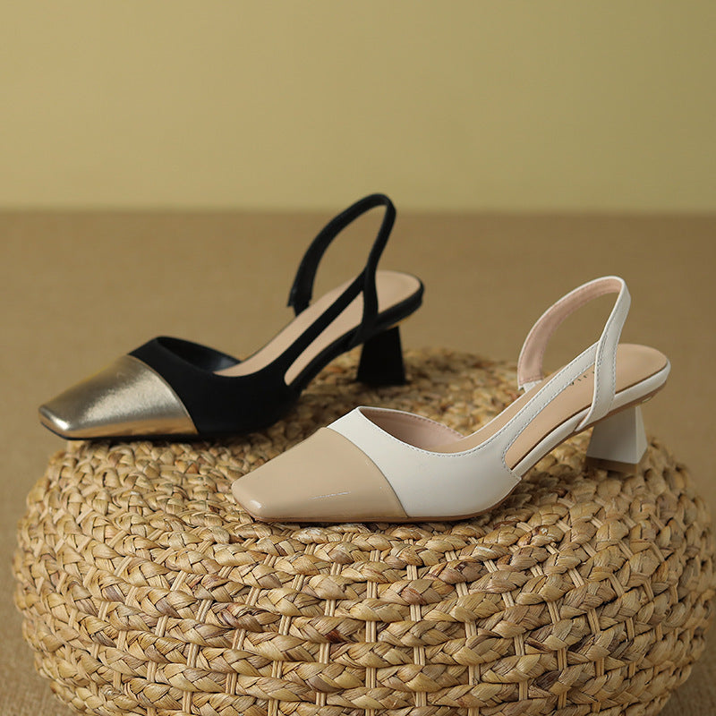 Women's Color Matching Sheepskin Sandals