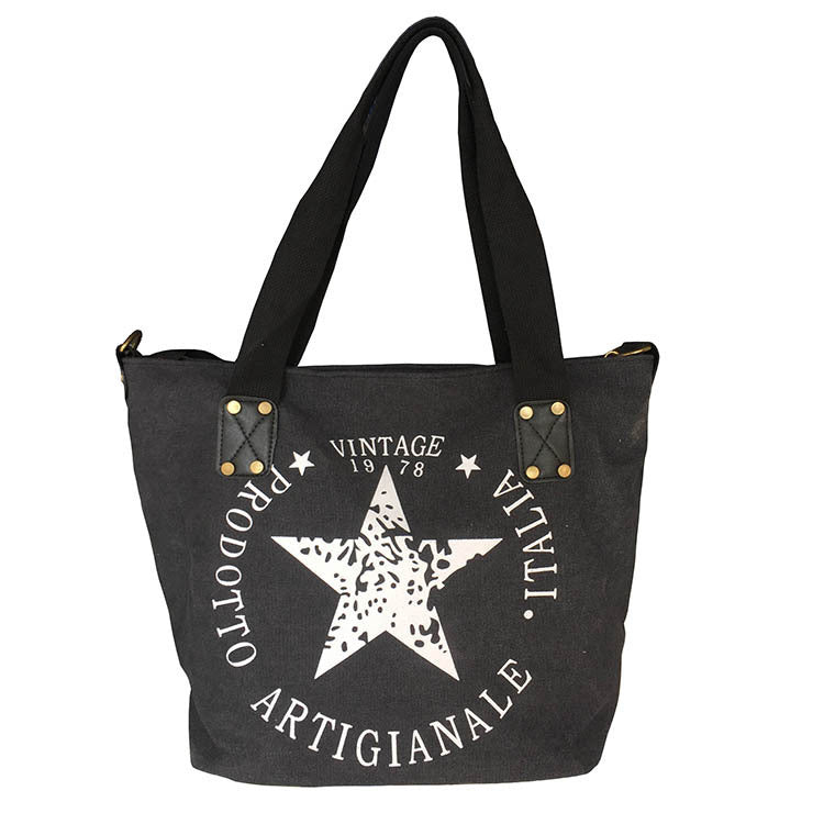 Popular Canvas Printed Five-pointed Star Handbag