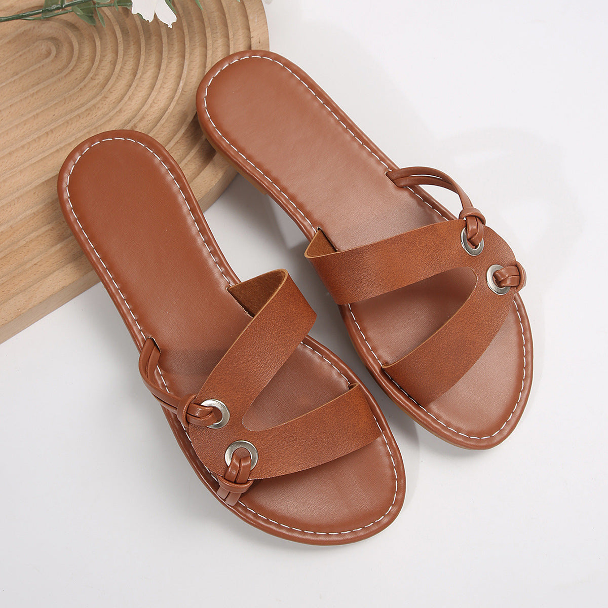 Round Toe Flat Sandals Summer Fashion Casual Non-slip Slides Shoes For Women