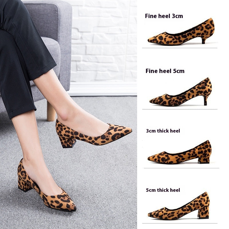 Women's Spring And Summer Korean-style Suede Leopard Pointed High Heels